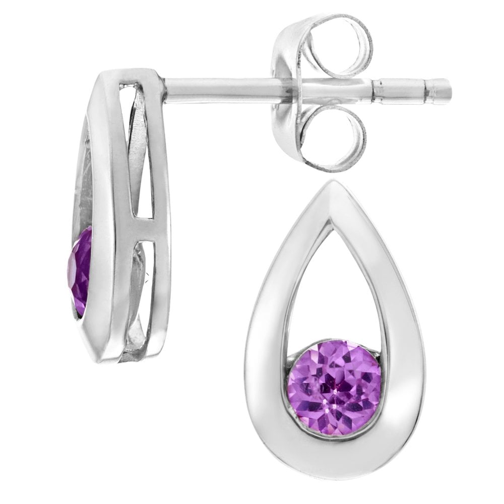 SPARKLD 9ct White Gold 0.30ct Created Pink Sapphire Teardrop Earrings