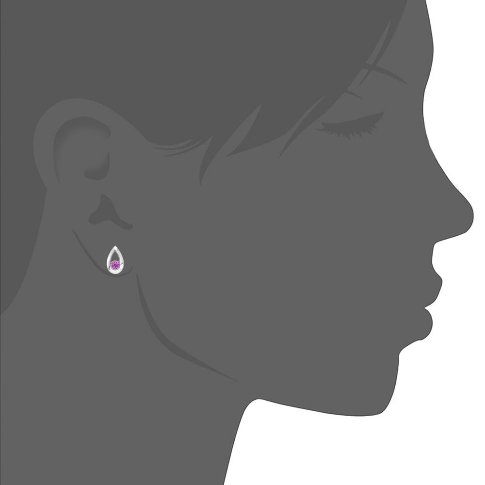 SPARKLD 9ct White Gold 0.30ct Created Pink Sapphire Teardrop Earrings