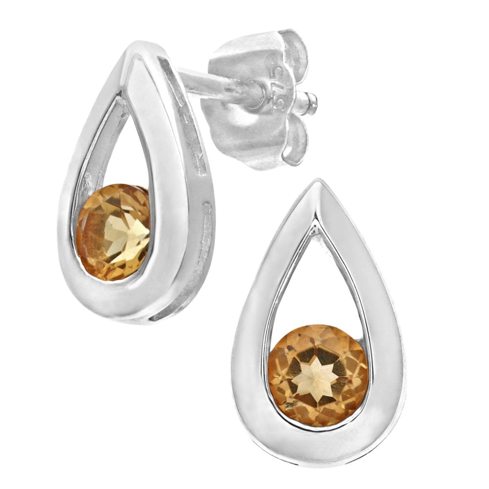 SPARKLD 9ct White Gold 0.30ct Citrine Teardrop Earrings