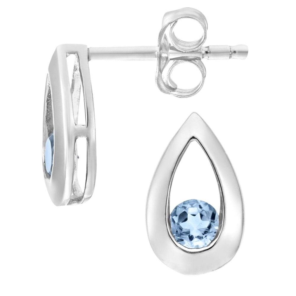 SPARKLD 9ct White Gold 0.30ct Blue Topaz Teardrop Earrings