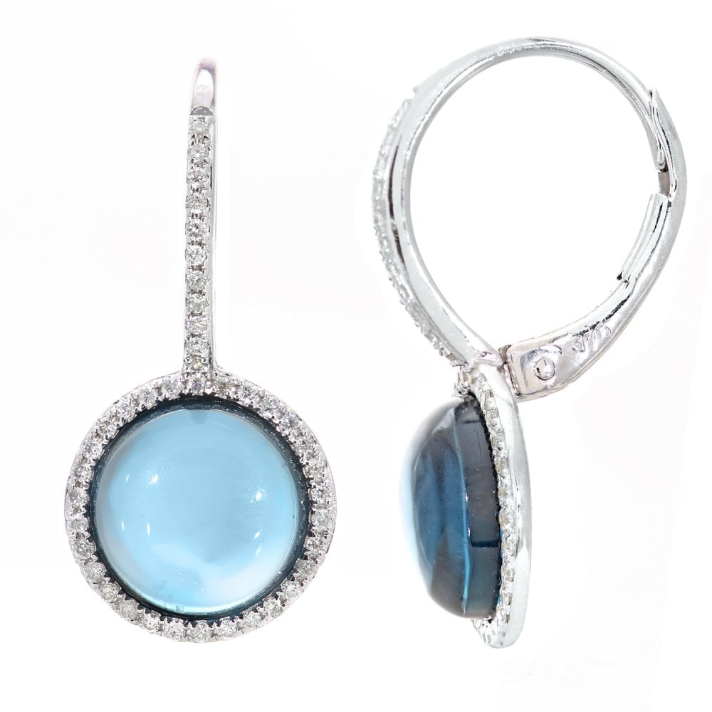 SPARKLD 9ct White Gold Blue Topaz Halo 0.25ct Diamond Drop Earrings