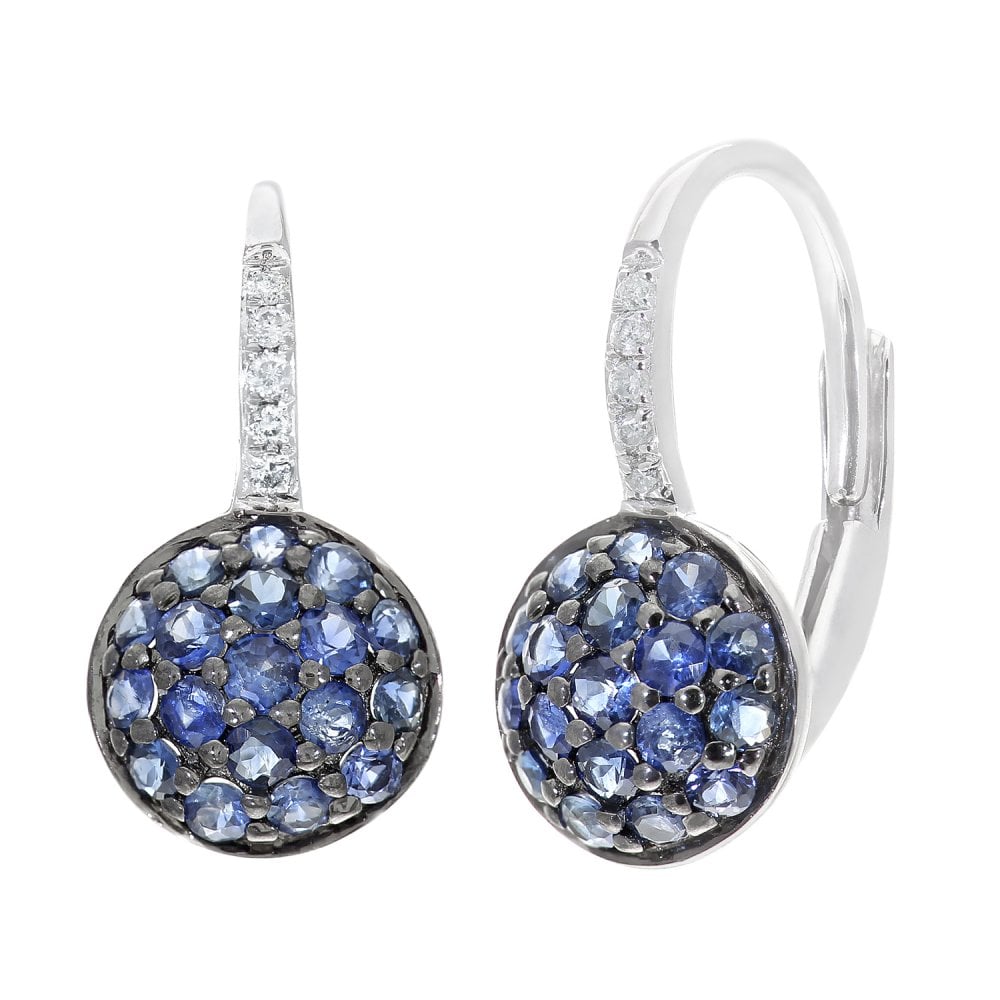 SPARKLD 9ct White Gold Blue Sapphire and 0.03ct Diamond Halo Earrings