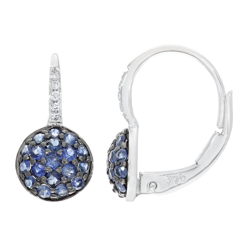 SPARKLD 9ct White Gold Blue Sapphire and 0.03ct Diamond Halo Earrings
