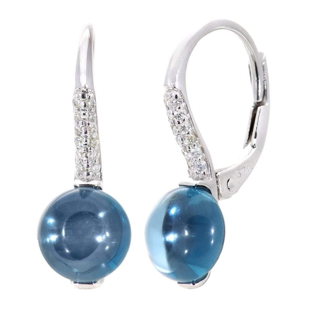 SPARKLD 9ct White Gold 4.25ct Blue Topaz and 0.10ct Diamond Drop Earrings