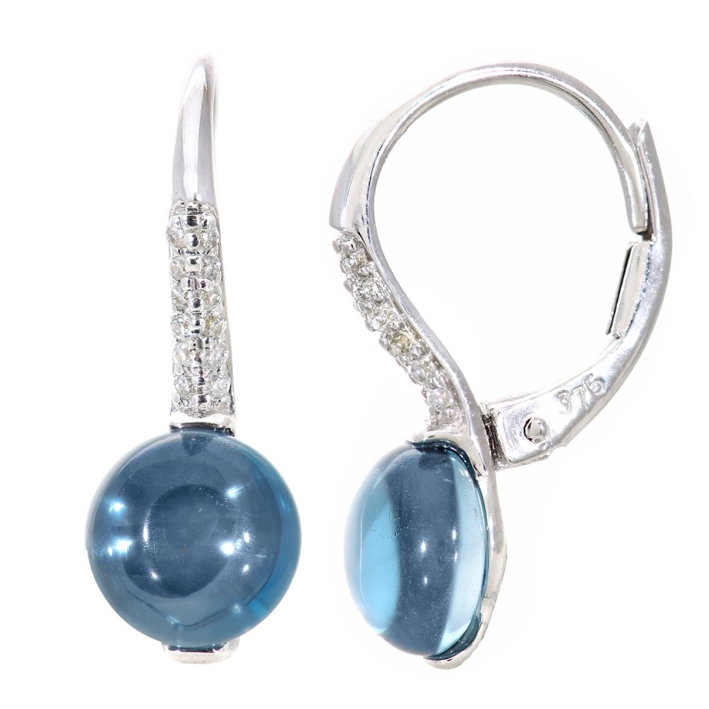 SPARKLD 9ct White Gold 4.25ct Blue Topaz and 0.10ct Diamond Drop Earrings