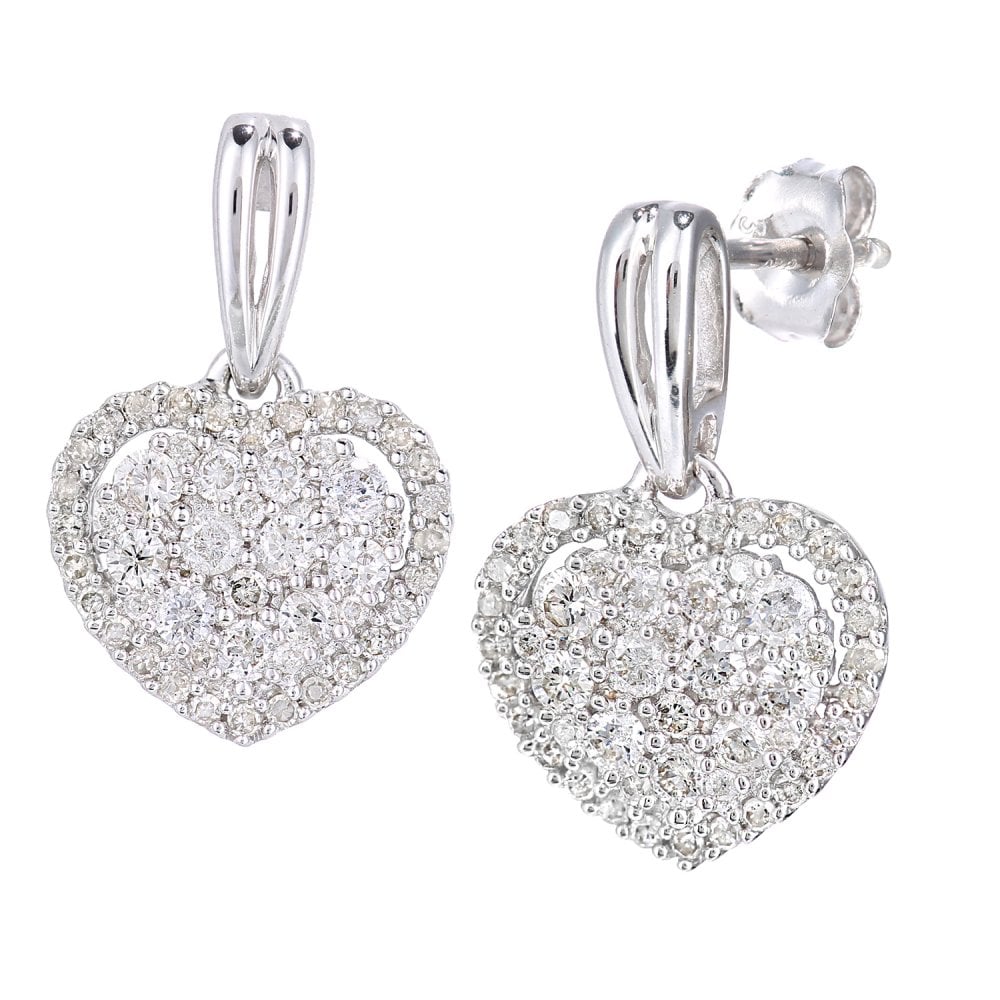 SPARKLD 9ct White Gold 0.75ct Diamond Heart Halo Earrings