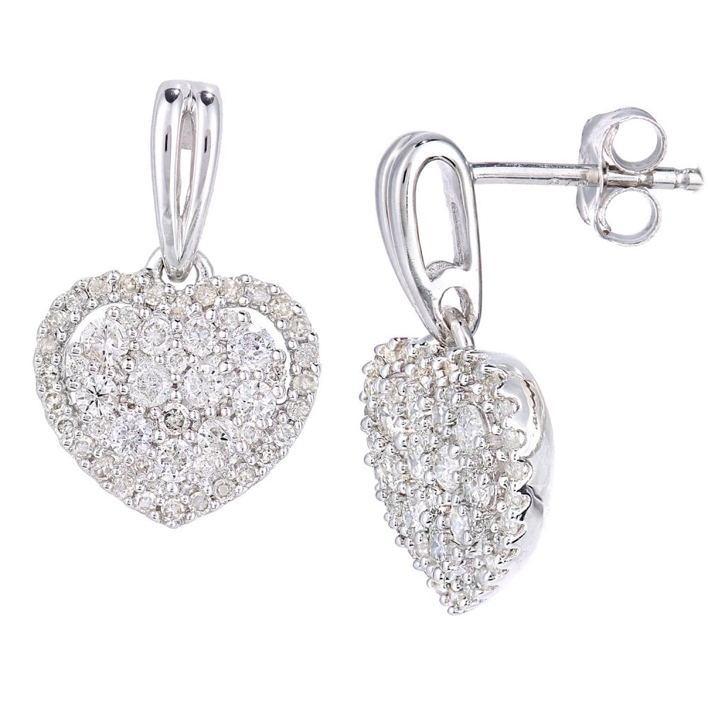SPARKLD 9ct White Gold 0.75ct Diamond Heart Halo Earrings