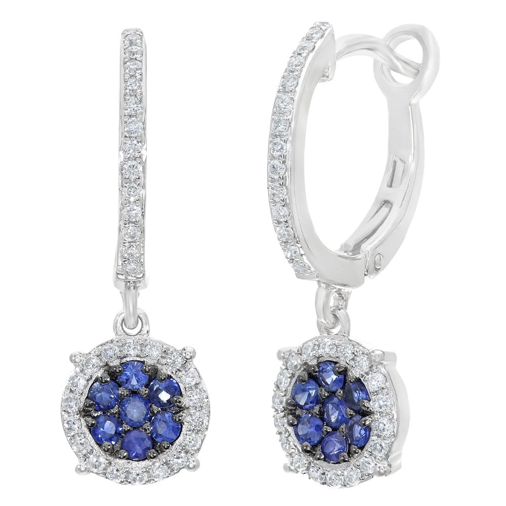 SPARKLD 9ct White Gold 0.60ct Sapphire Halo and 0.25ct Diamond Drop Earrings