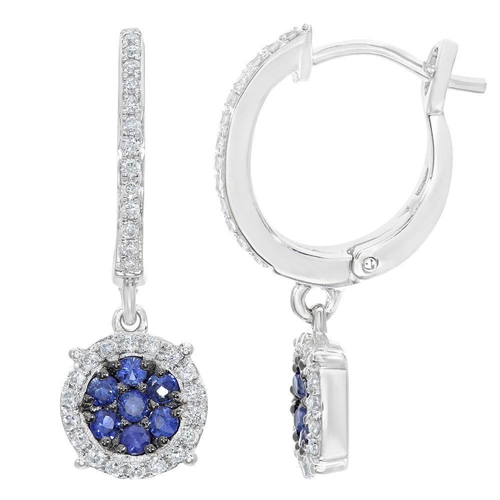 SPARKLD 9ct White Gold 0.60ct Sapphire Halo and 0.25ct Diamond Drop Earrings
