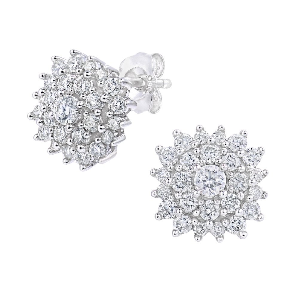 SPARKLD 9ct White Gold 0.60ct Diamond Cluster Stud Earrings