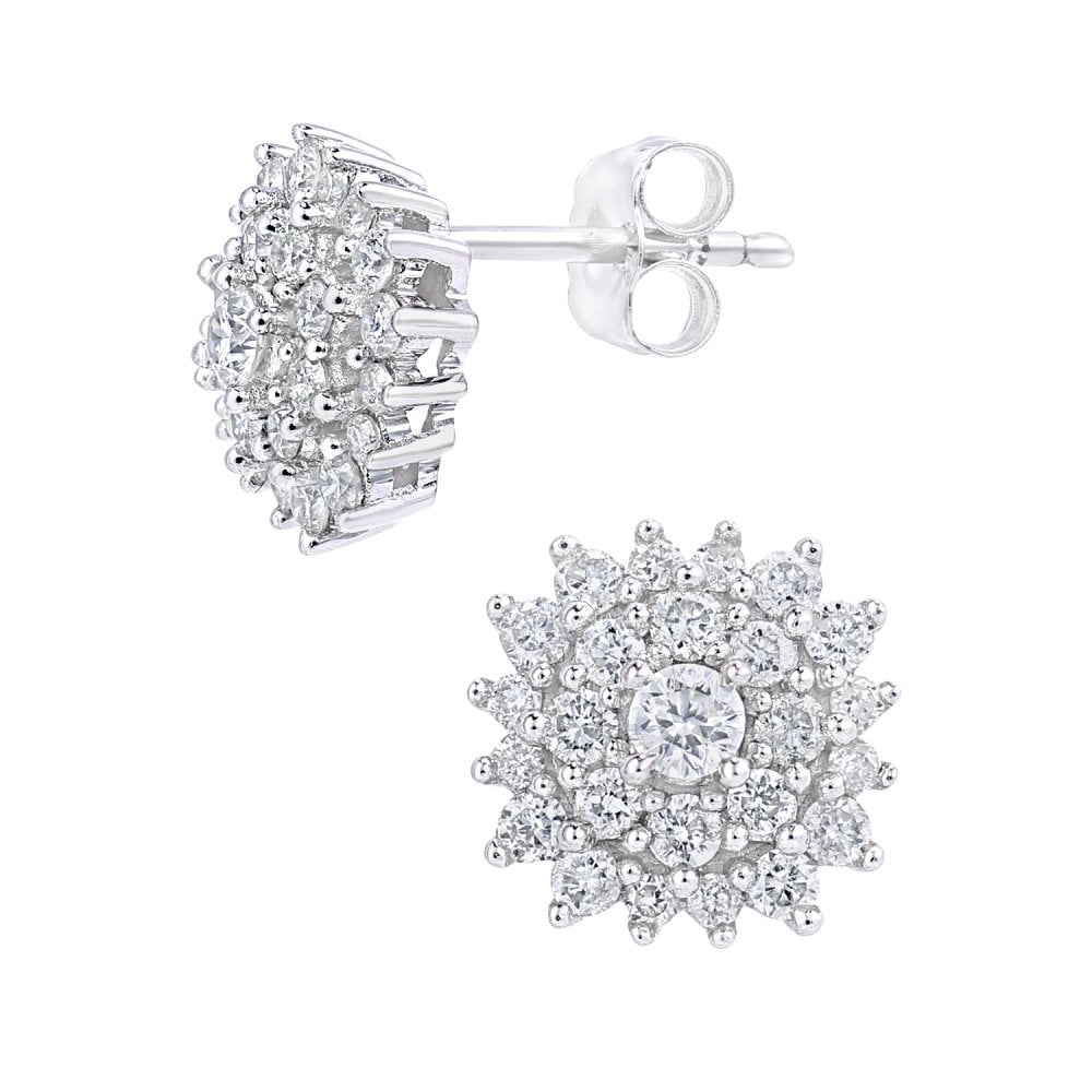 SPARKLD 9ct White Gold 0.60ct Diamond Cluster Stud Earrings
