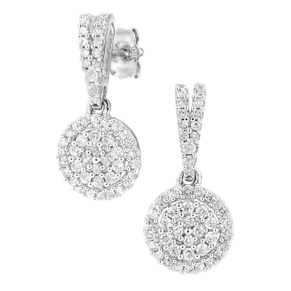 SPARKLD 9ct White Gold 0.50ct Diamond Halo Drop Earrings