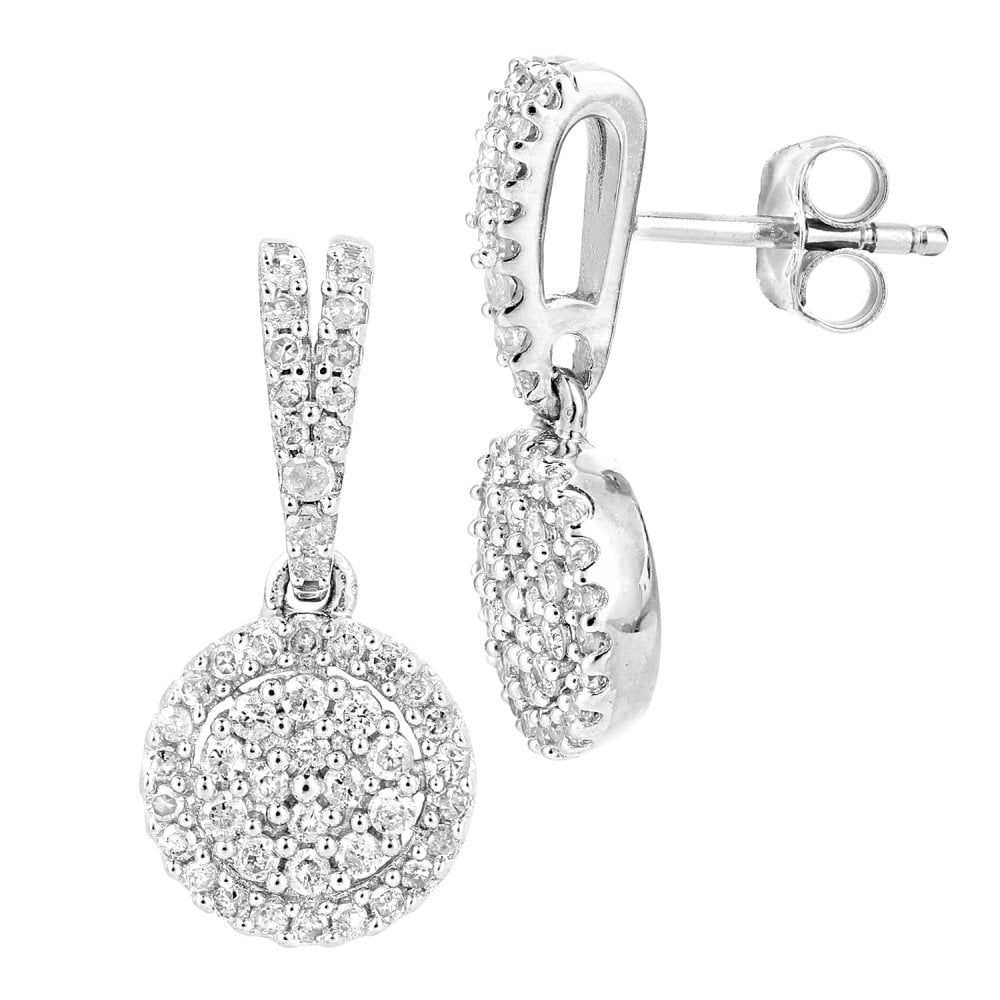 SPARKLD 9ct White Gold 0.50ct Diamond Halo Drop Earrings