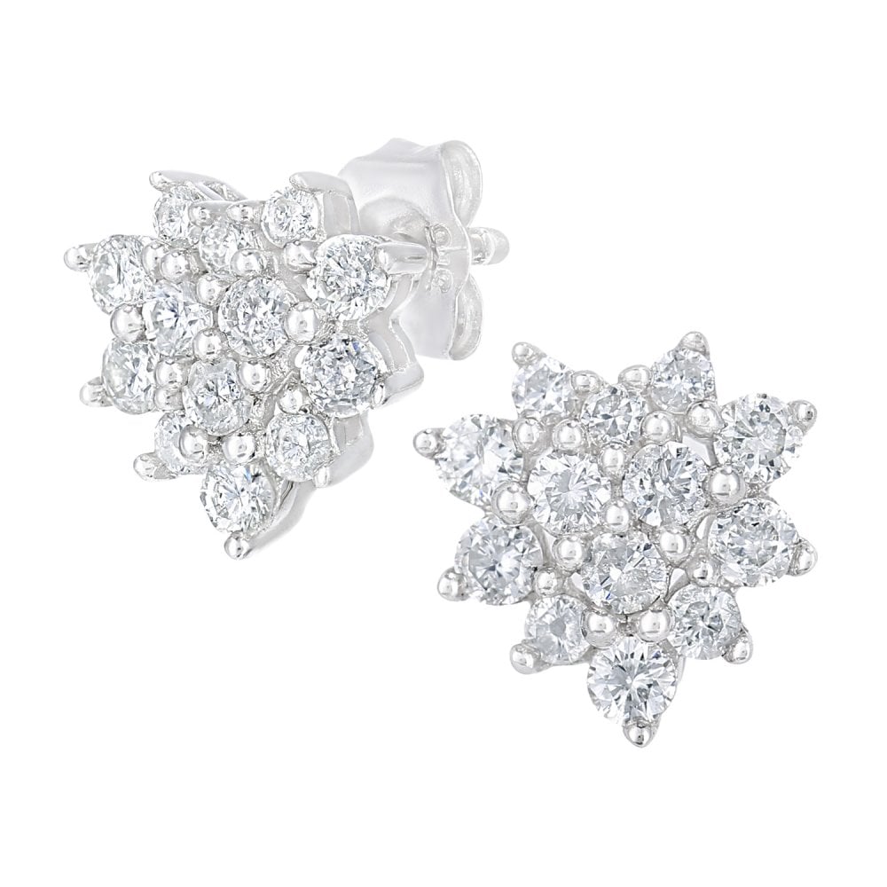 SPARKLD 9ct White Gold 0.50ct Diamond Cluster Stud Earrings