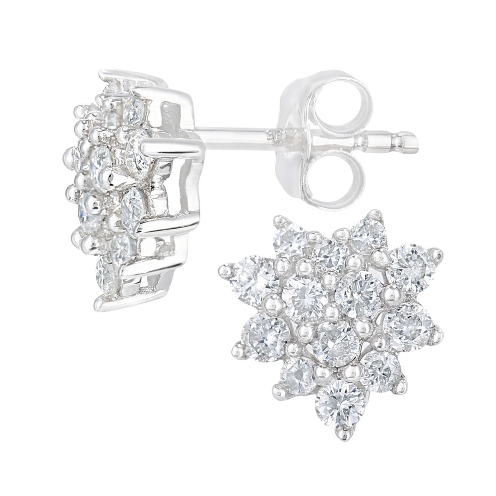 SPARKLD 9ct White Gold 0.50ct Diamond Cluster Stud Earrings