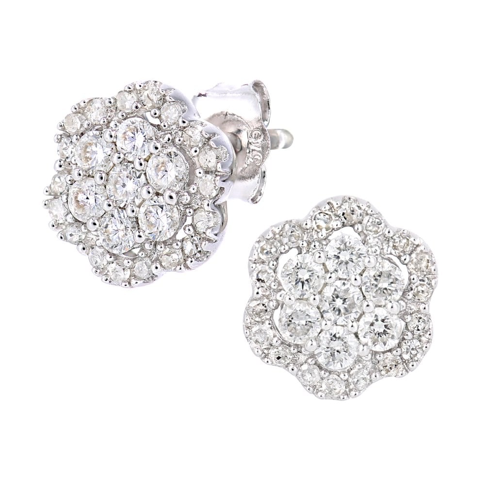 SPARKLD 9ct White Gold 0.45ct Diamond Halo Stud Earrings
