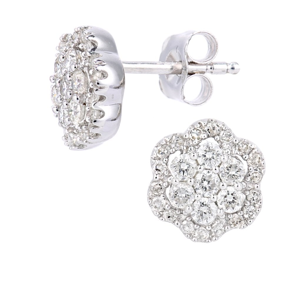 SPARKLD 9ct White Gold 0.45ct Diamond Halo Stud Earrings