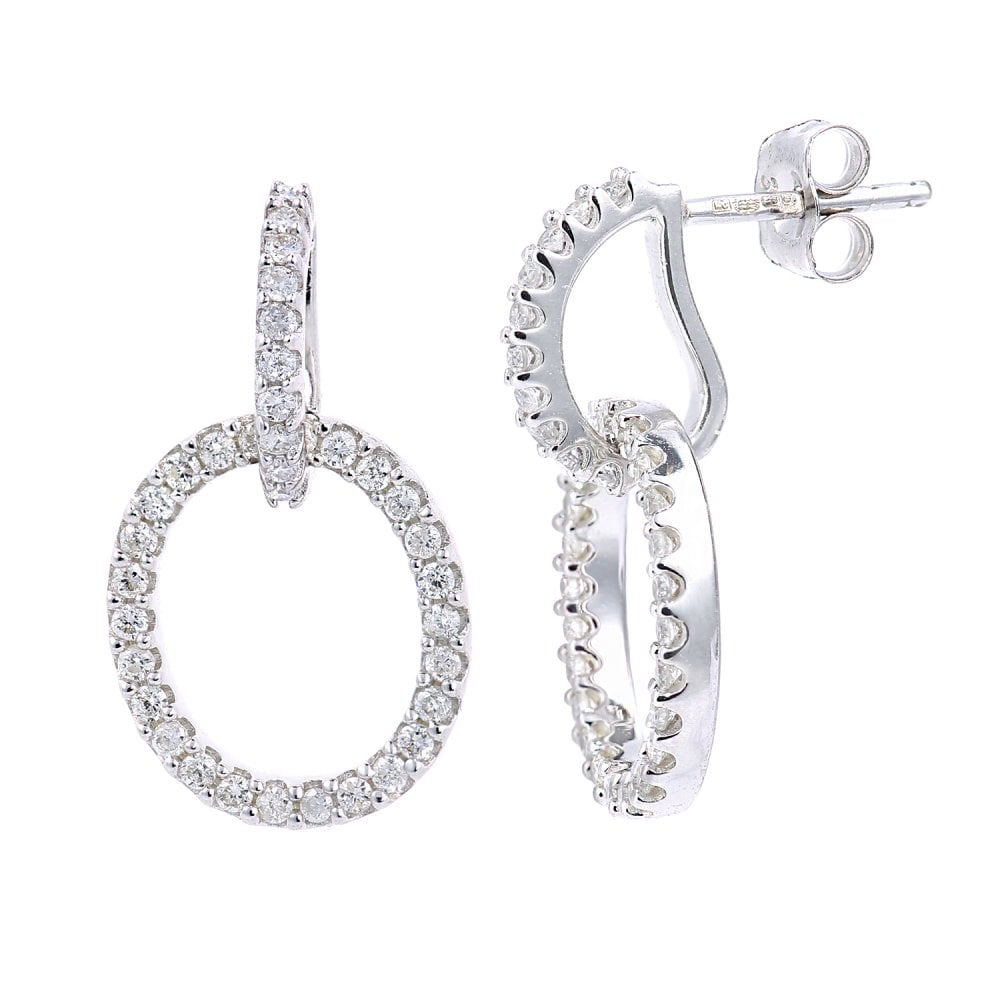 SPARKLD 9ct White Gold 0.45ct Diamond Circle Drop Earrings