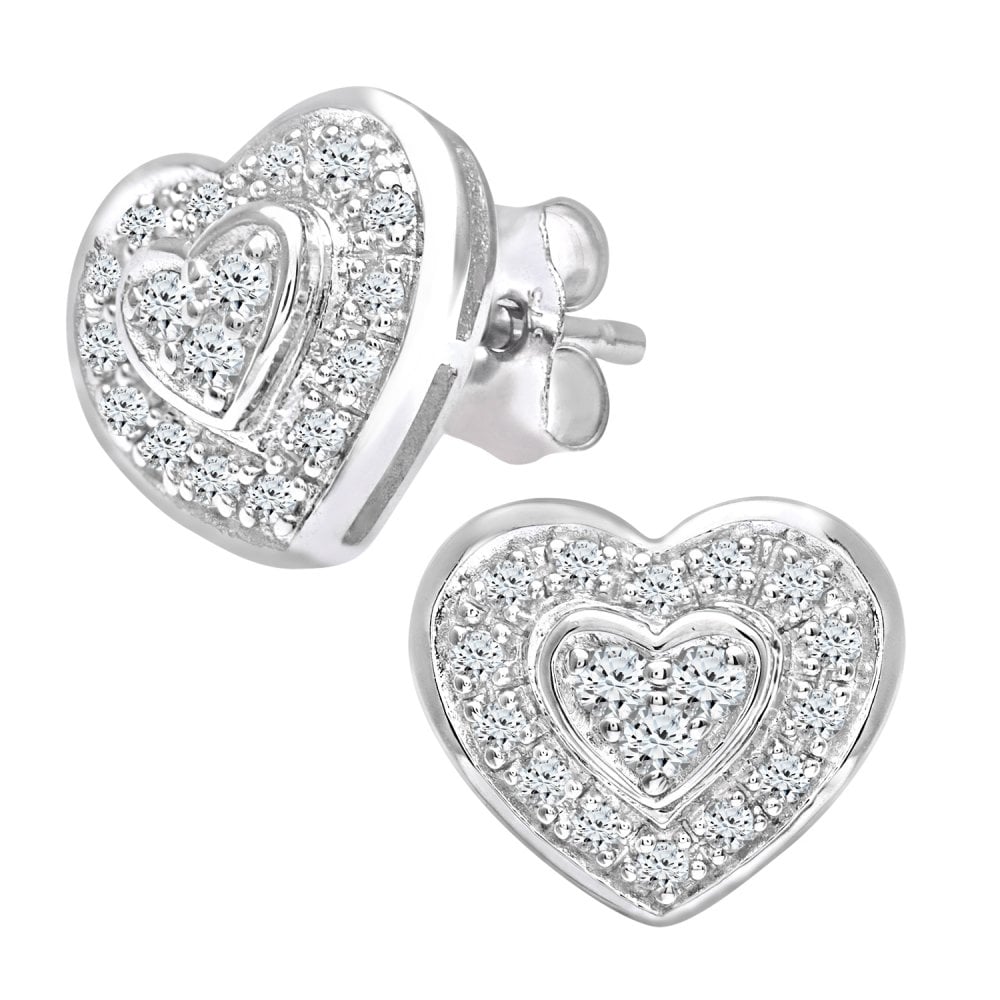 SPARKLD 9ct White Gold 0.40ct Diamond Heart Halo Stud Earrings