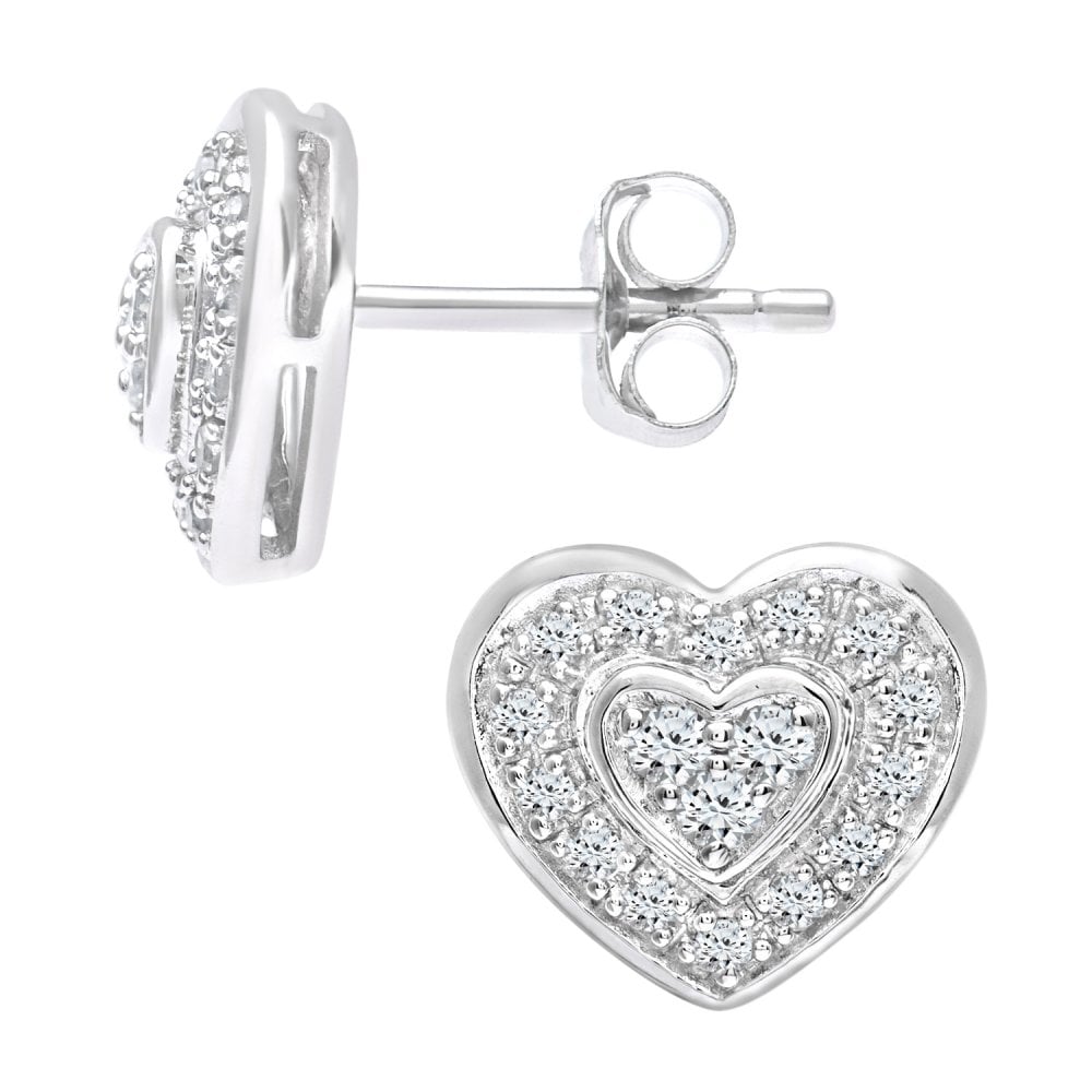 SPARKLD 9ct White Gold 0.40ct Diamond Heart Halo Stud Earrings
