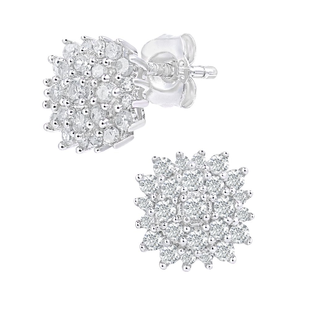 SPARKLD 9ct White Gold 0.40ct Diamond Cluster Stud Earrings