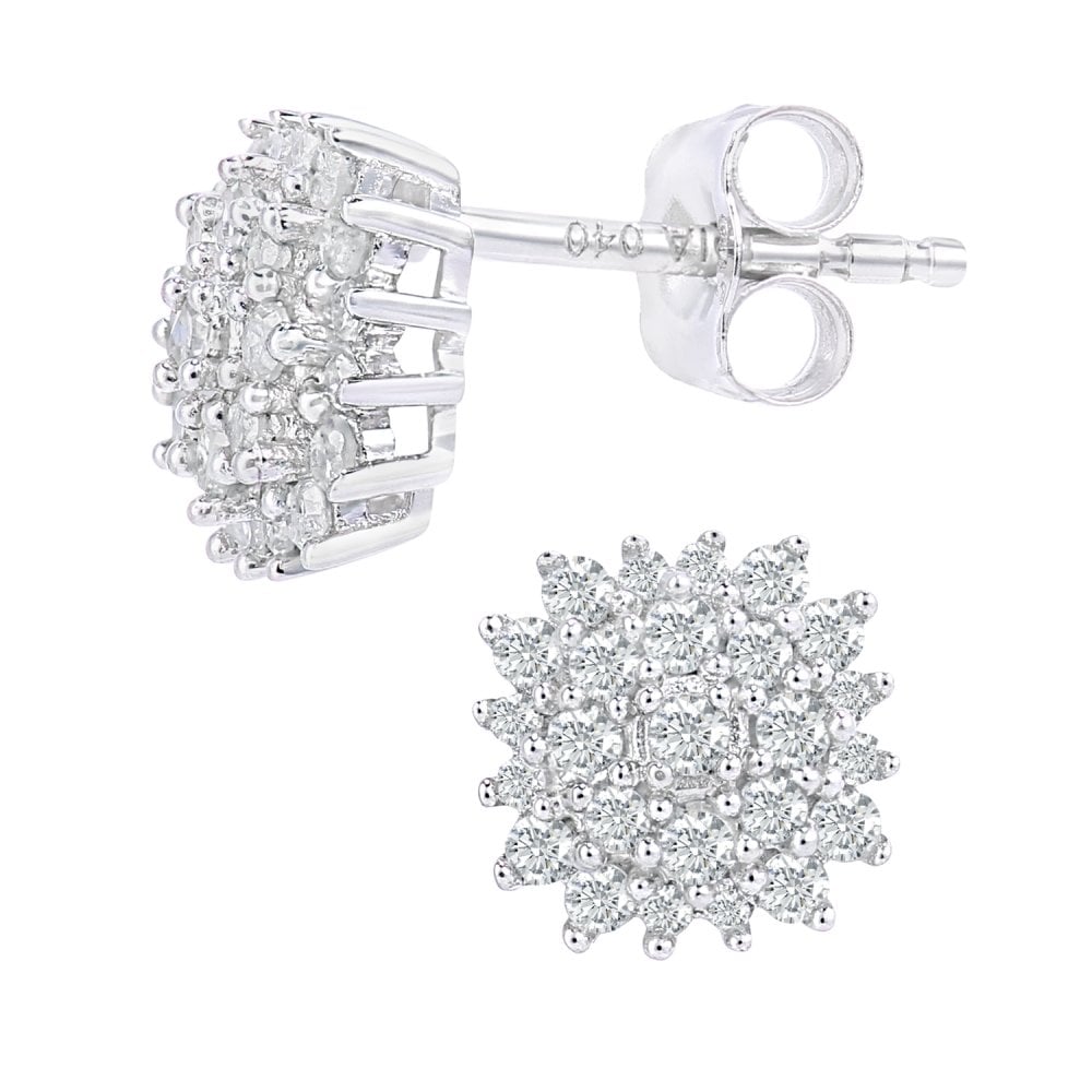 SPARKLD 9ct White Gold 0.40ct Diamond Cluster Stud Earrings