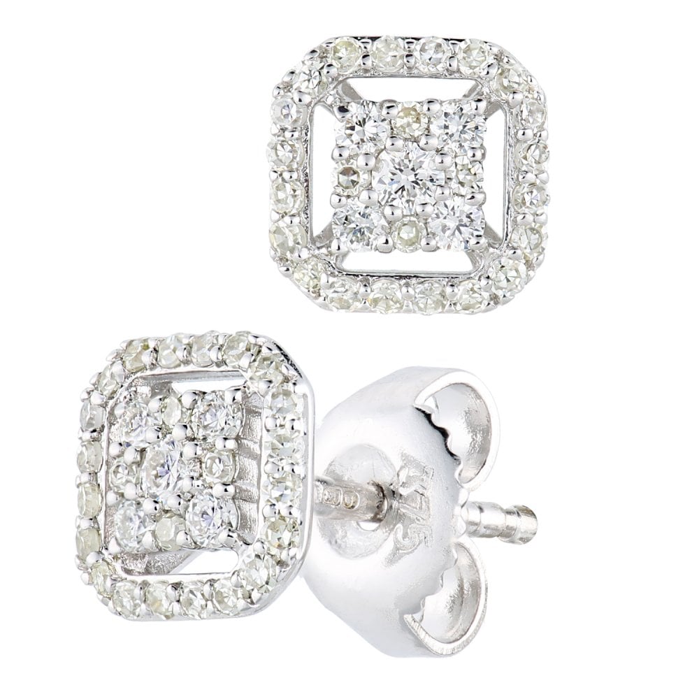 SPARKLD 9ct White Gold 0.33ct Diamond Halo Stud Earrings