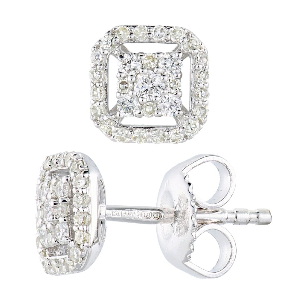 SPARKLD 9ct White Gold 0.33ct Diamond Halo Stud Earrings