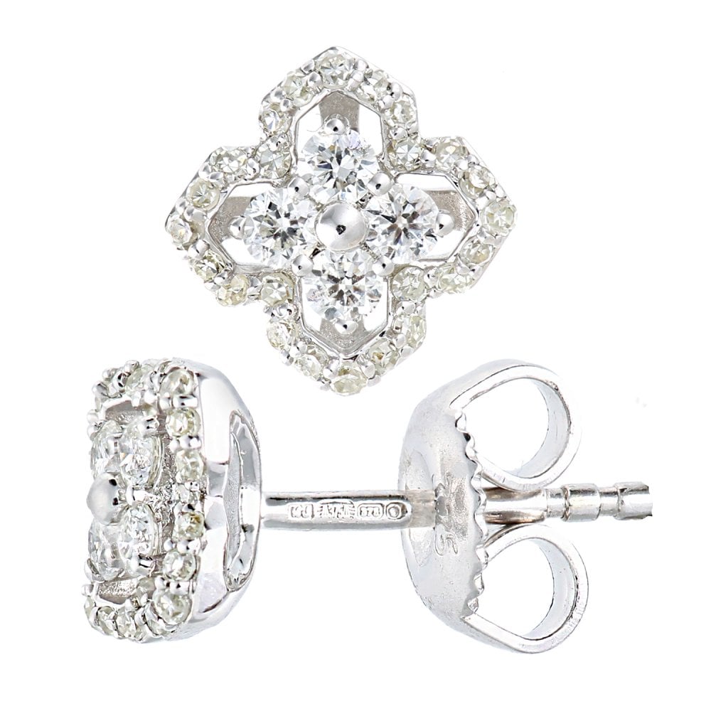 SPARKLD 9ct White Gold 0.33ct Diamond Halo Stud Earrings