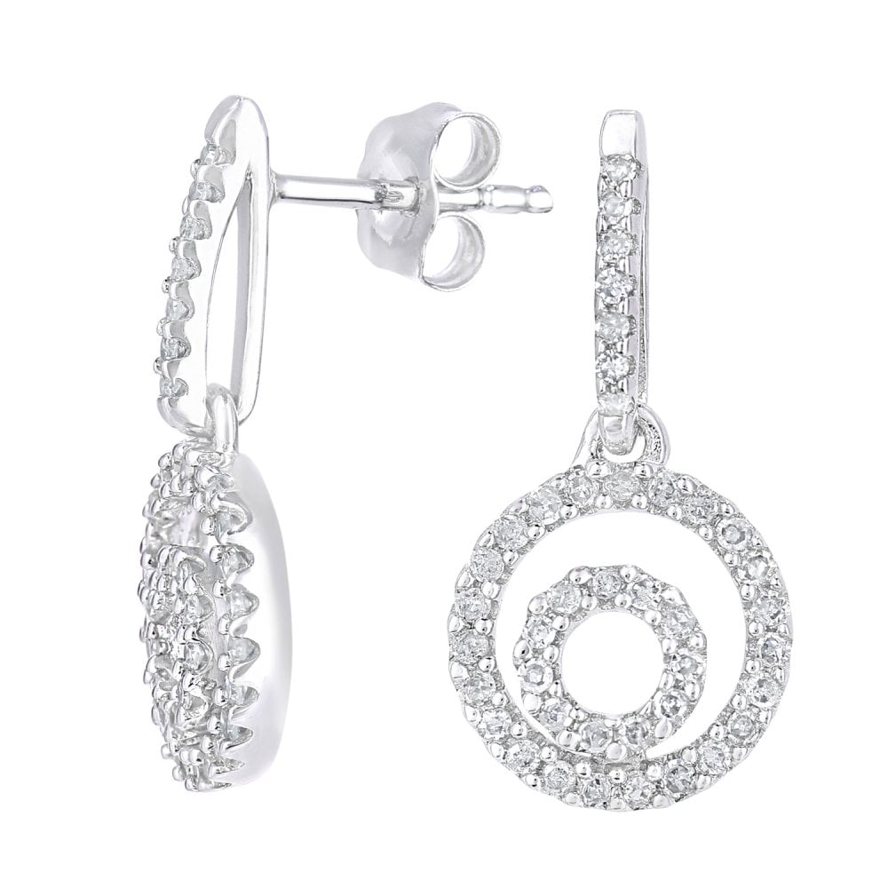 SPARKLD 9ct White Gold 0.33ct Diamond Circle Drop Earrings