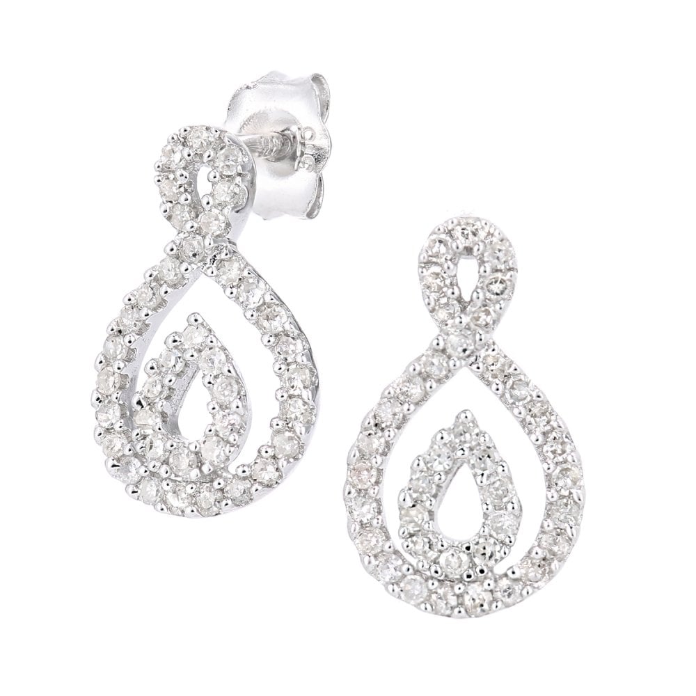 SPARKLD 9ct White Gold 0.30ct Diamond Teardrop Stud Earrings
