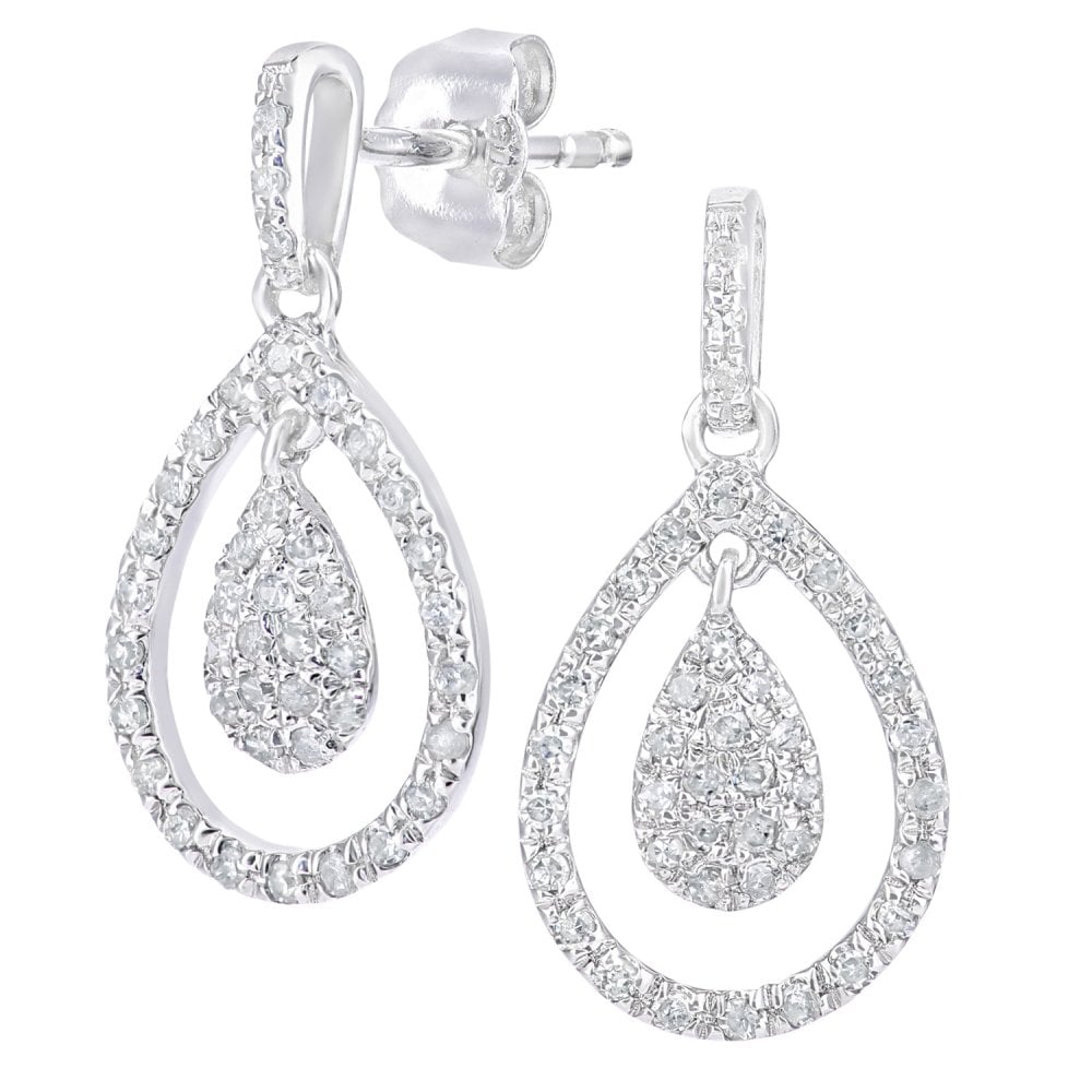 SPARKLD 9ct White Gold 0.30ct Diamond Teardrop Earrings