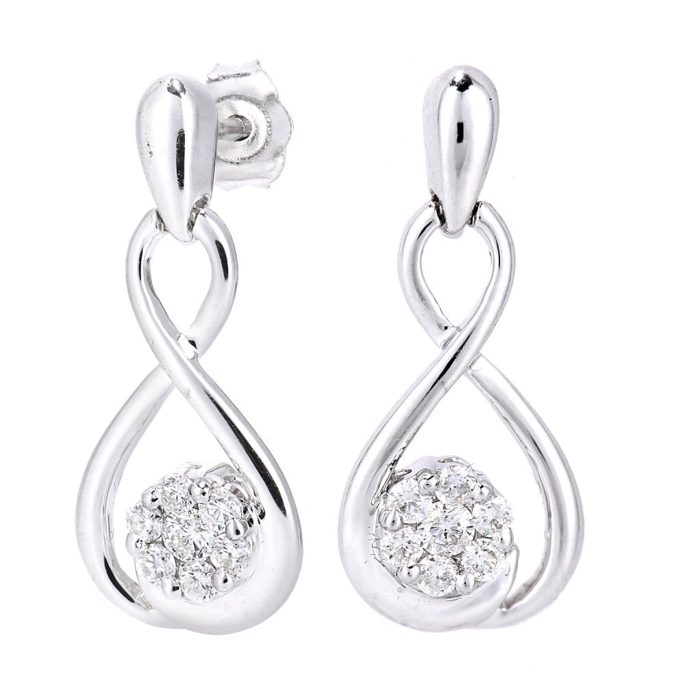 SPARKLD 9ct White Gold 0.30ct Diamond Infinity Drop Earrings