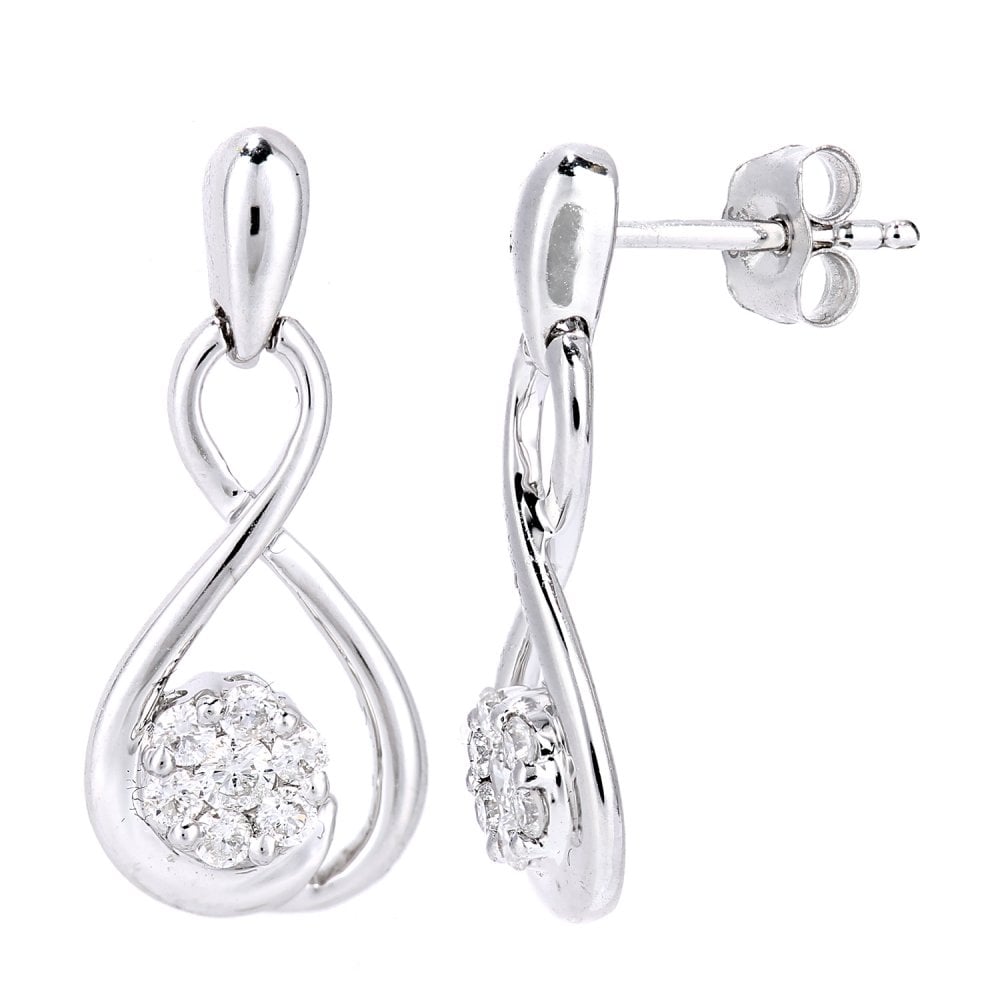 SPARKLD 9ct White Gold 0.30ct Diamond Infinity Drop Earrings