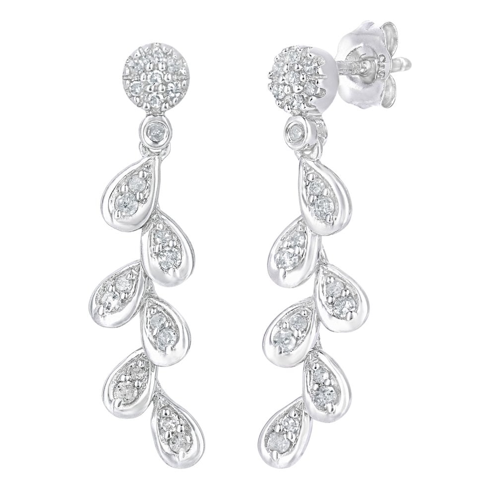 SPARKLD 9ct White Gold 0.25ct Diamond Leaf Drop Earrings