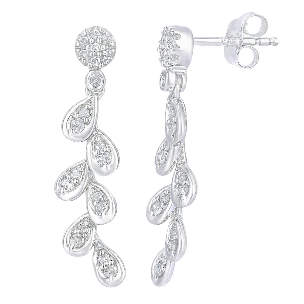 SPARKLD 9ct White Gold 0.25ct Diamond Leaf Drop Earrings