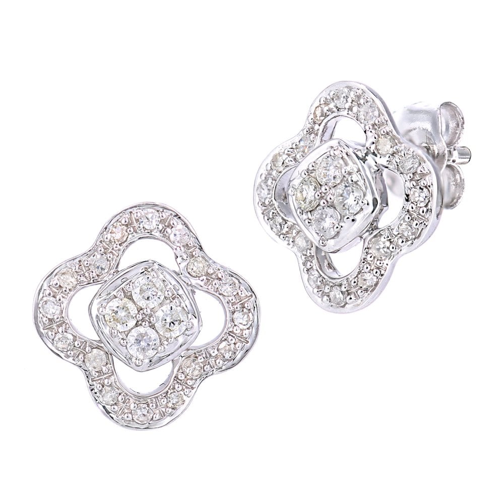 SPARKLD 9ct White Gold 0.25ct Diamond Flower Stud Earrings