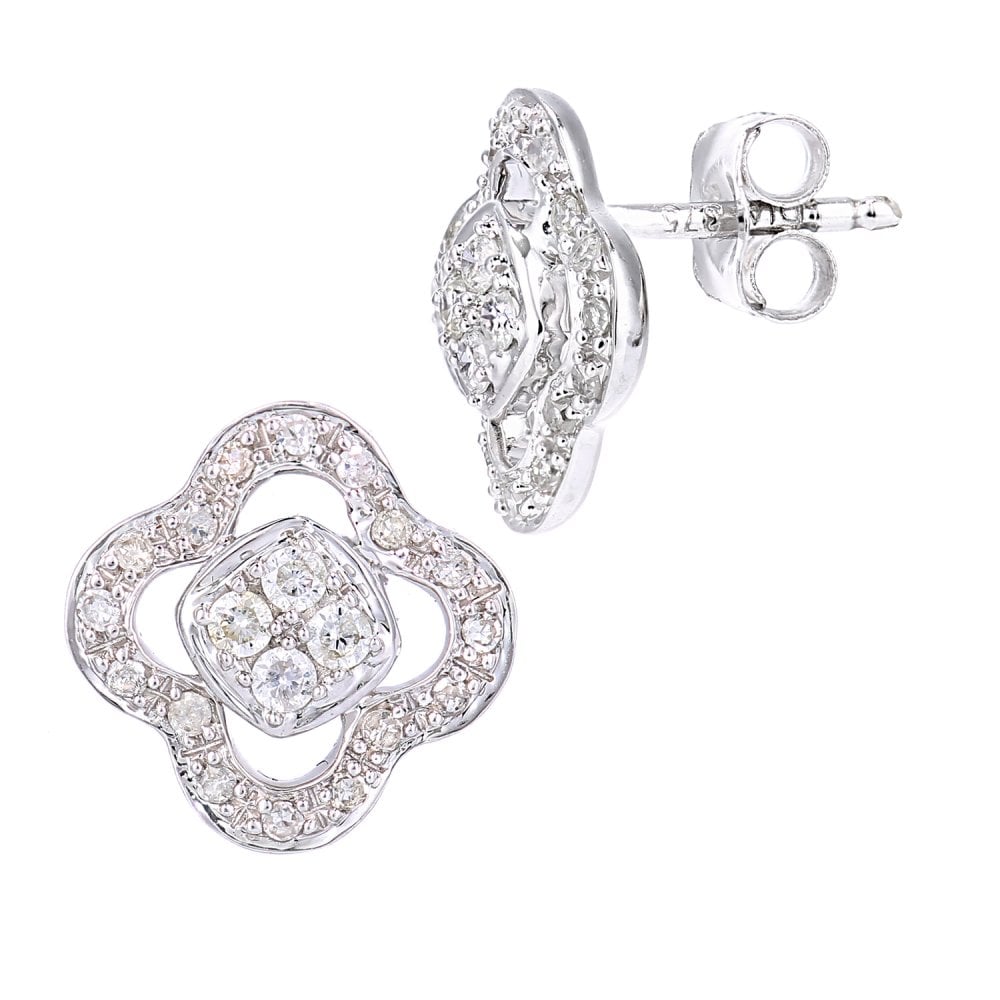 SPARKLD 9ct White Gold 0.25ct Diamond Flower Stud Earrings
