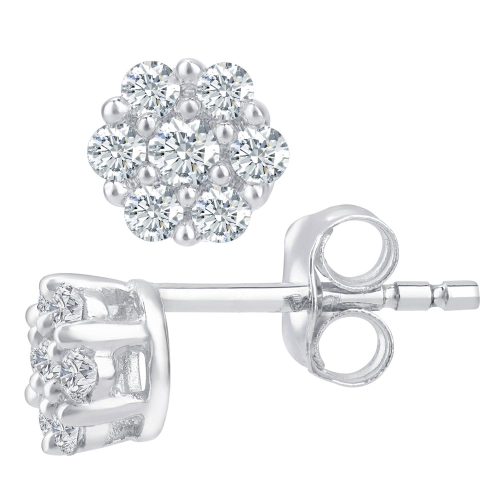 SPARKLD 9ct White Gold 0.25ct Diamond Cluster Stud Earrings