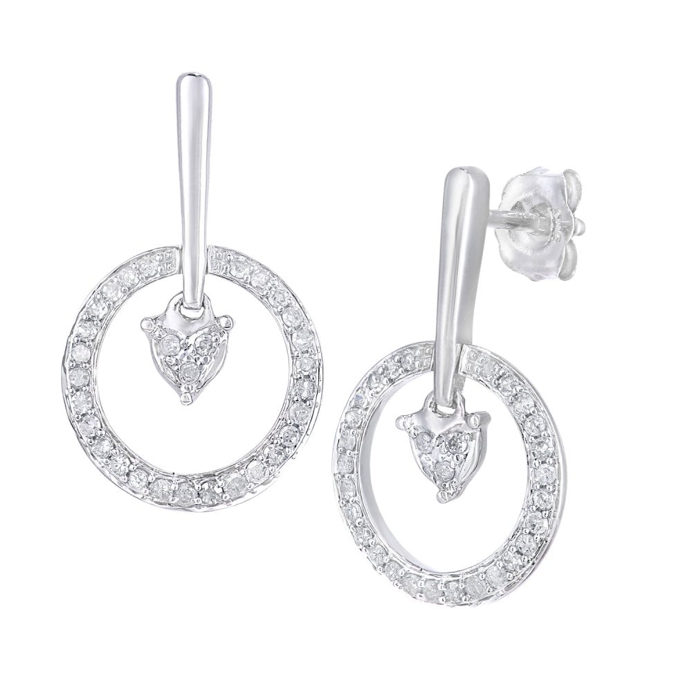 SPARKLD 9ct White Gold 0.25ct Diamond Circle Drop Earrings