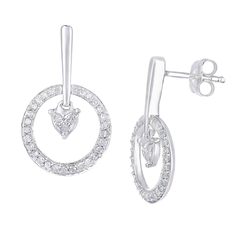 SPARKLD 9ct White Gold 0.25ct Diamond Circle Drop Earrings
