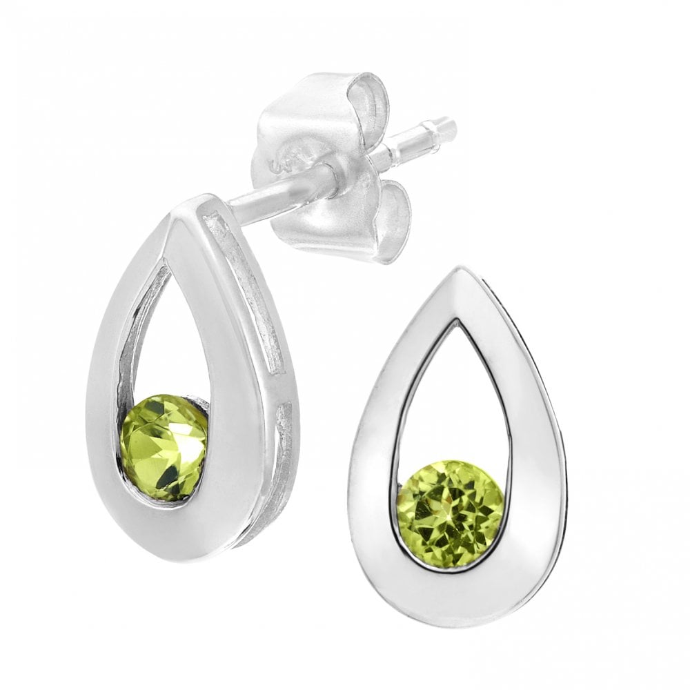 SPARKLD 9ct White Gold Peridot Peardrop Stud Earrings