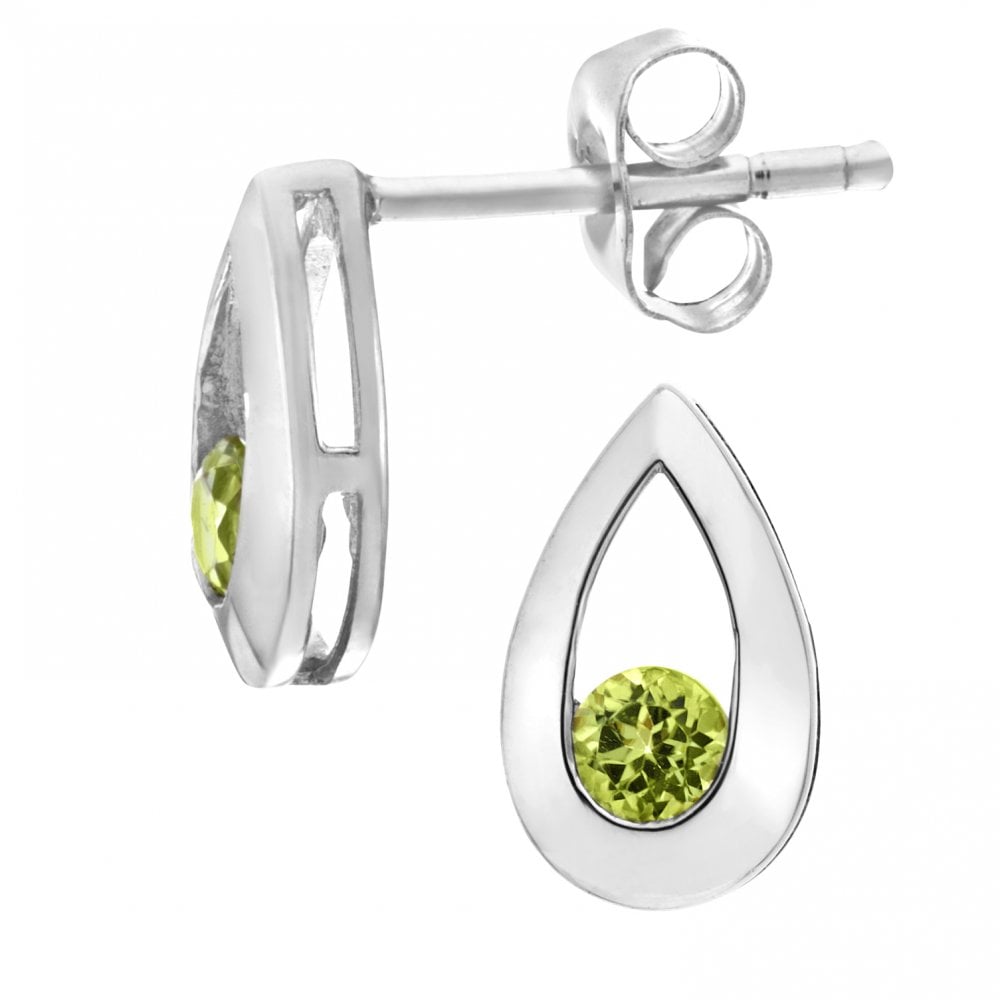 SPARKLD 9ct White Gold Peridot Peardrop Stud Earrings