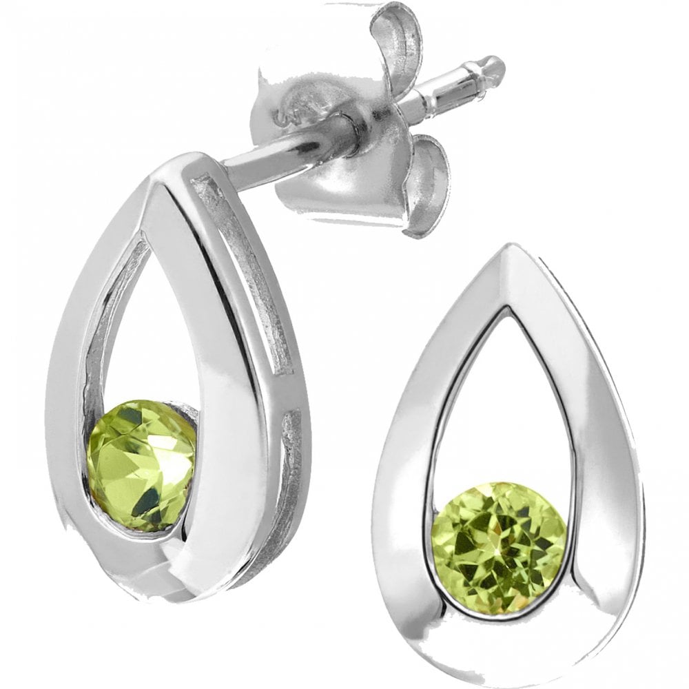 SPARKLD 9ct White Gold Peridot Peardrop Stud Earrings