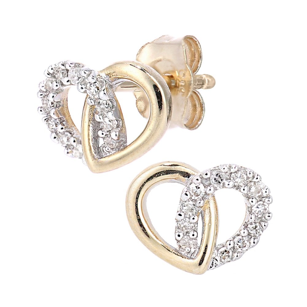 SPARKLD 9ct Yellow Gold 0.07ct Diamond Heart Stud Earrings BF