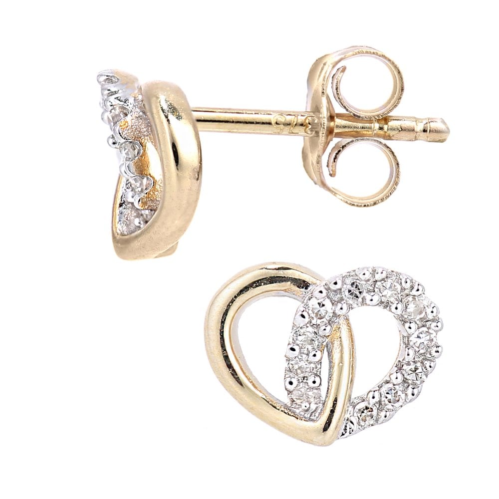 SPARKLD 9ct Yellow Gold 0.07ct Diamond Heart Stud Earrings BF