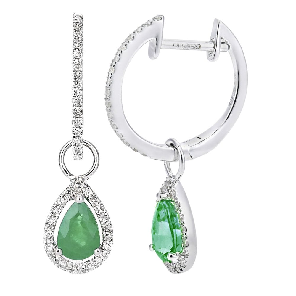 SPARKLD 9ct White Gold Emerald Teardrop 0.20ct Diamond Earrings