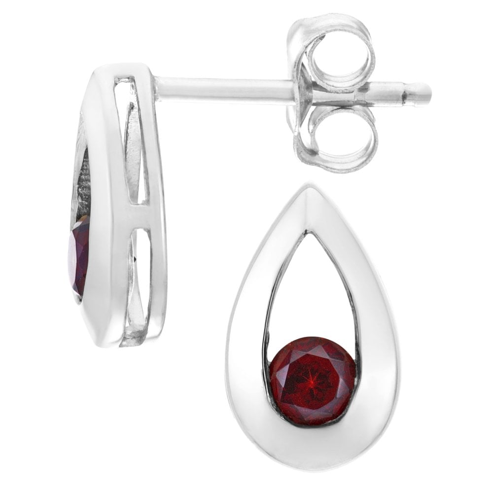 SPARKLD 9ct White Gold 0.35ct Garnet Teardrop Earrings