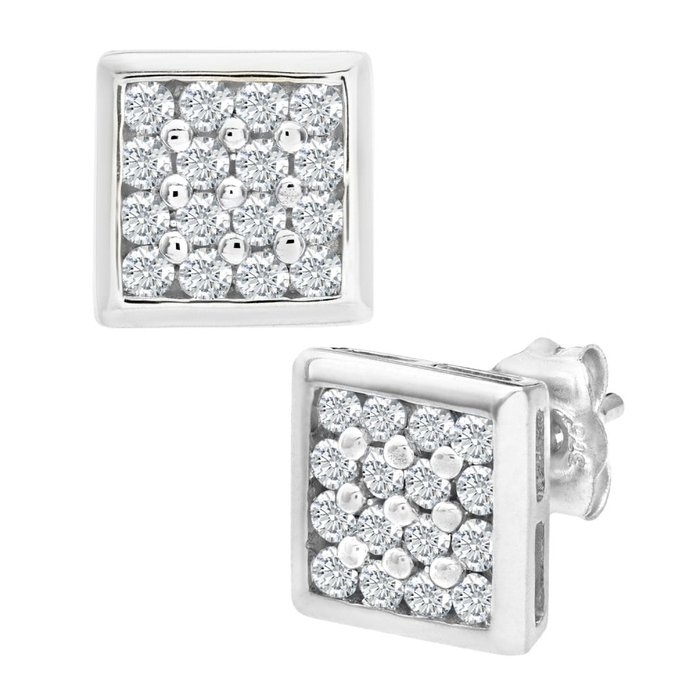 SPARKLD 9ct White Gold Men's 0.20ct Diamond Cluster Stud Earrings