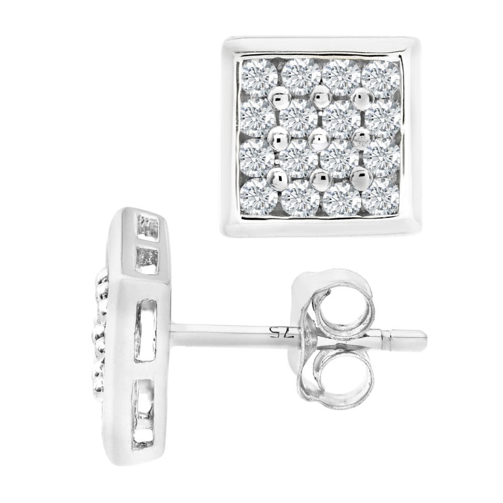SPARKLD 9ct White Gold Men's 0.20ct Diamond Cluster Stud Earrings